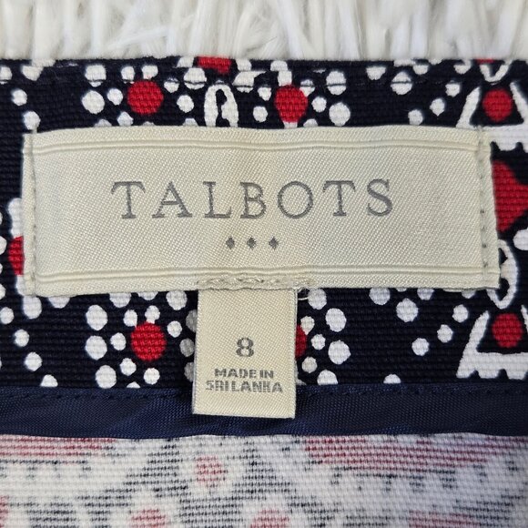 Talbots Size 8 Pencil Skirt Blue with Red White Pattern Hidden Side Zipper - Picture 6 of 10